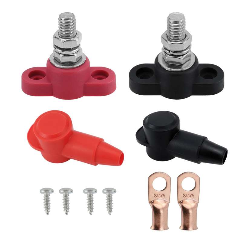 12V RV Yacht M10 Single Pole Battery Terminal, Color: Red Black Pair
