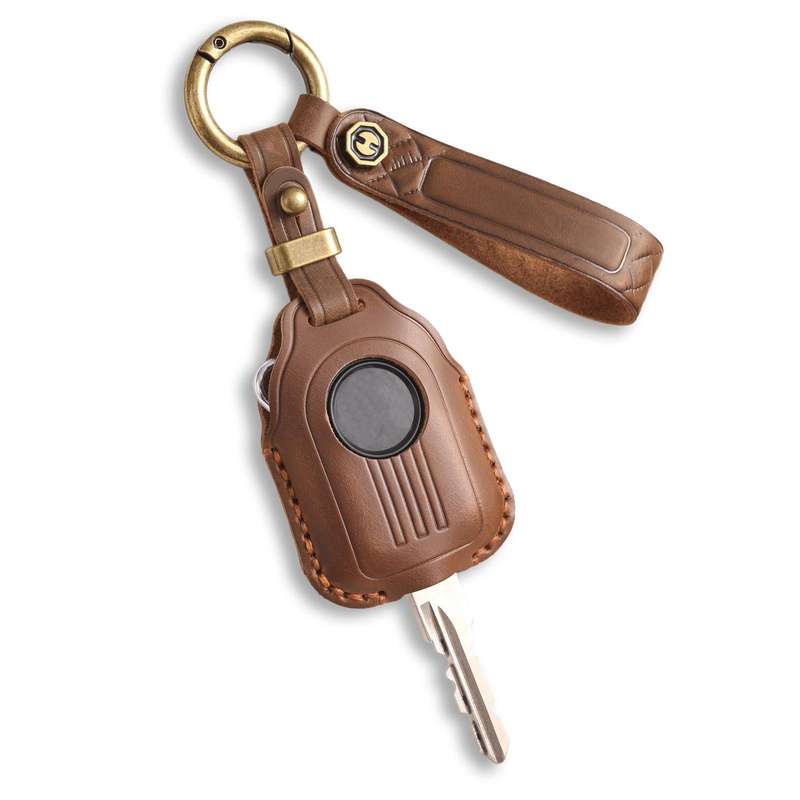 Hallmo For Peugeot Django 150 Motorcycle Natural Cowhide Key Protective Cover(Brown)