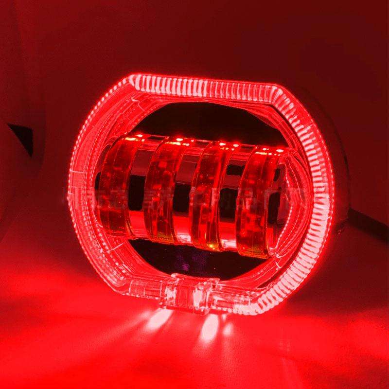 Motorcycle Electric Vehicle General Modification LED Headlight 4 Beads Double Lens Lamps, Style: Red
