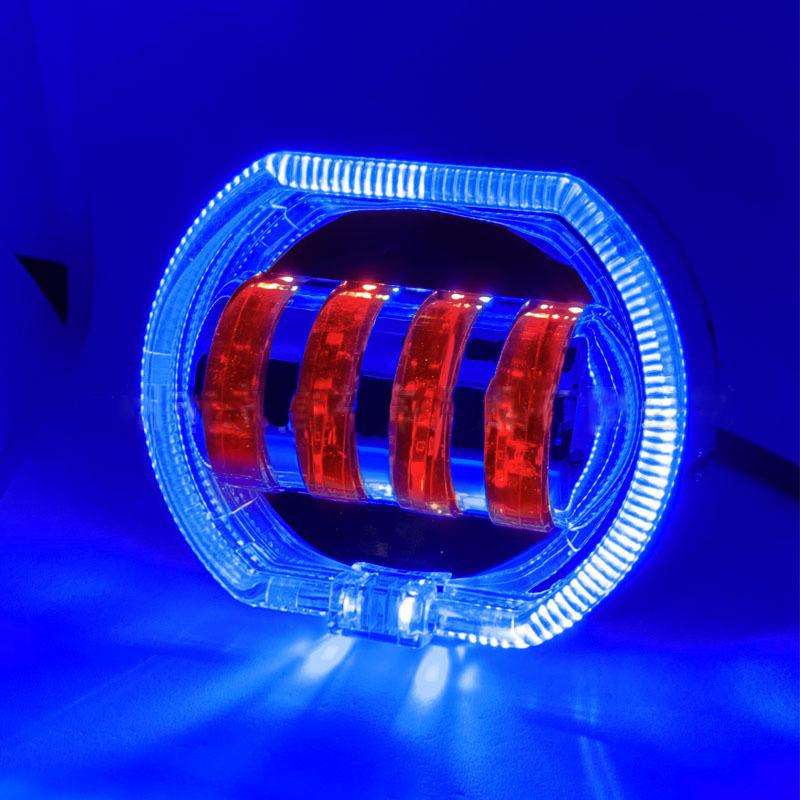 Motorcycle Electric Vehicle General Modification LED Headlight 4 Beads Double Lens Lamps, Style: Blu
