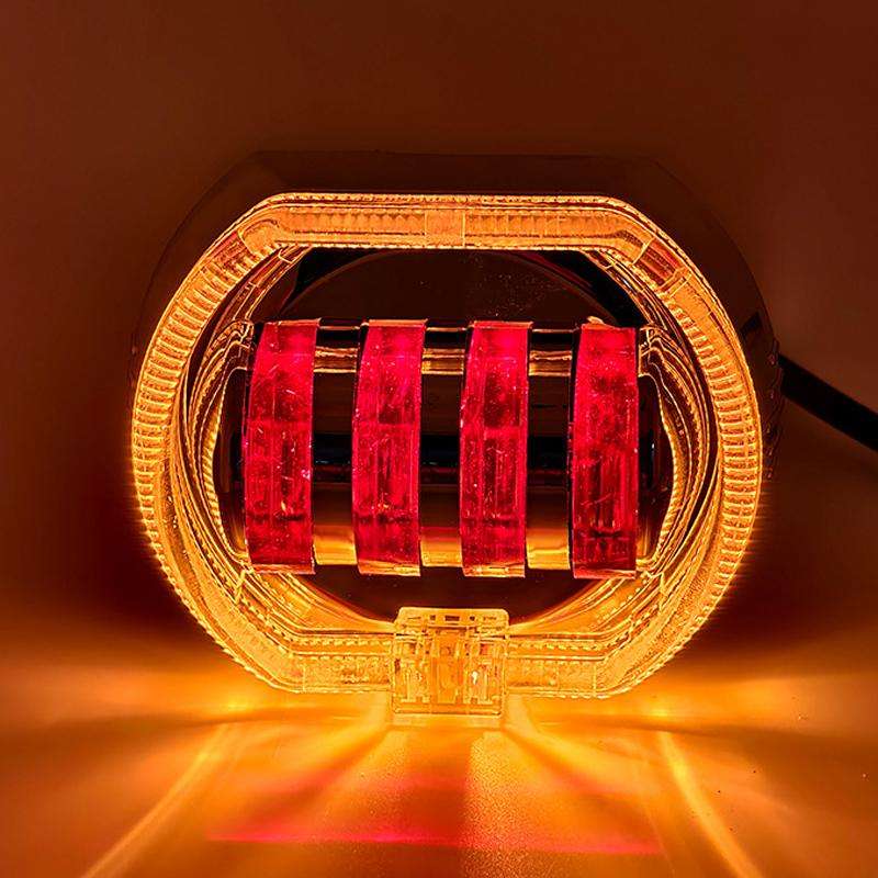 Motorcycle Electric Vehicle General Modification LED Headlight 4 Beads Double Lens Lamps, Style: Yel
