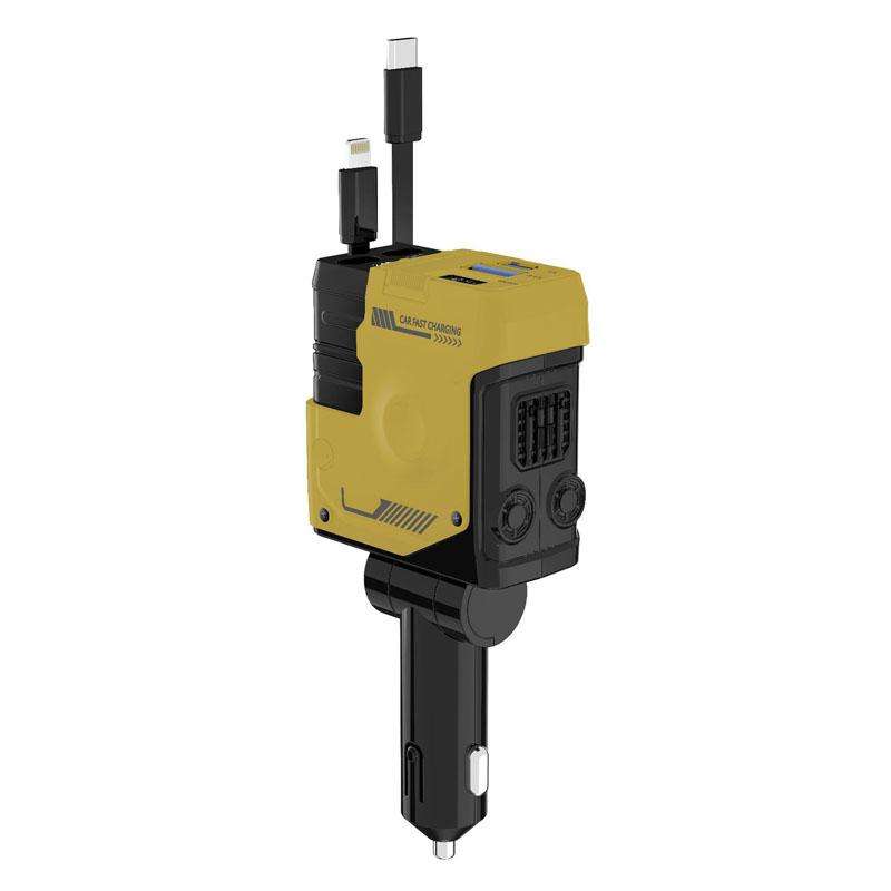 A1 Car 4 In 1 Digital Fast Charger With Retractable Cable(Yellow)