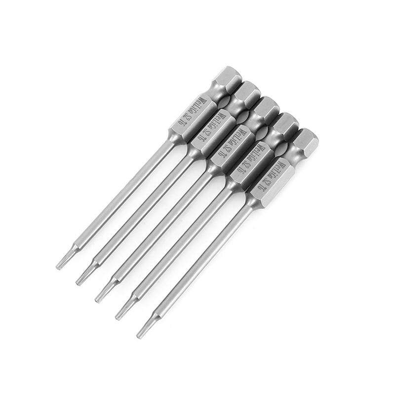 WEILIGU 5pcs 50mm T6 Magnetic S2 Pneumatic Air Bit Electric Drill Plum Blossom Head With Center Hole