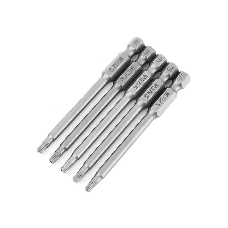 WEILIGU 5pcs 50mm T15 Magnetic S2 Pneumatic Air Bit Electric Drill Plum Blossom Head With Center Hol