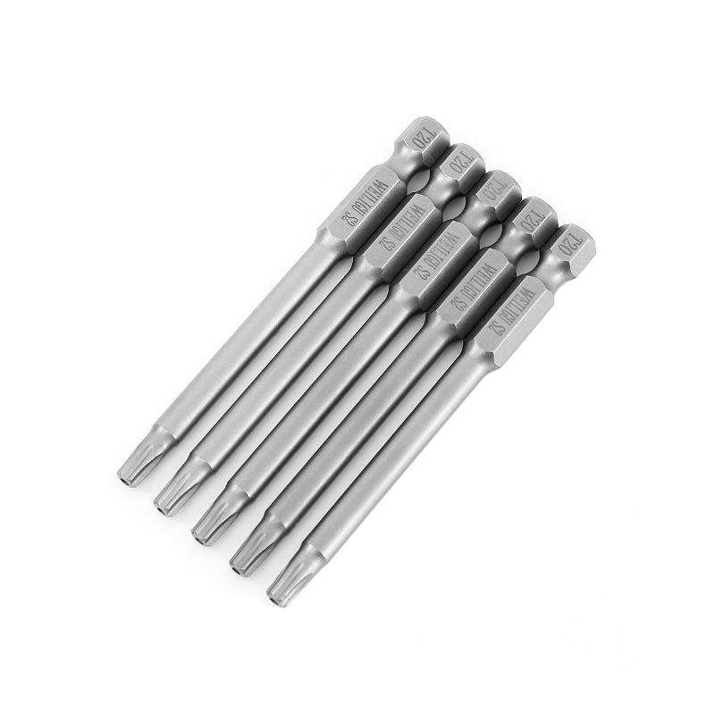 WEILIGU 5pcs 50mm T20 Magnetic S2 Pneumatic Air Bit Electric Drill Plum Blossom Head With Center Hol