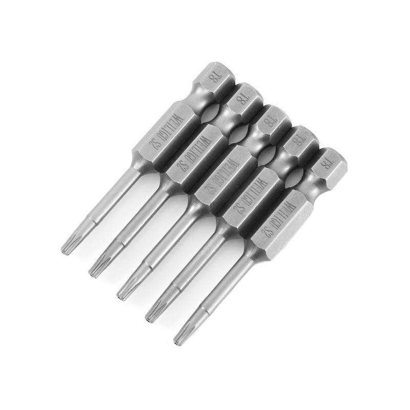 WEILIGU 5pcs 75mm T8 Magnetic S2 Pneumatic Air Bit Electric Drill Plum Blossom Head With Center Hole