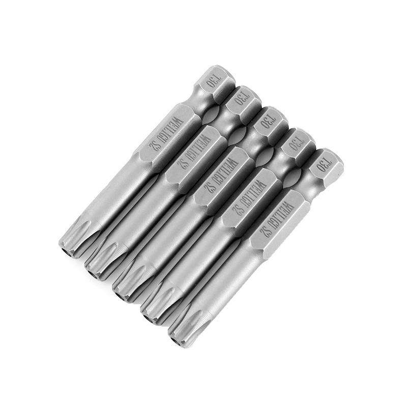 WEILIGU 5pcs 75mm T30 Magnetic S2 Pneumatic Air Bit Electric Drill Plum Blossom Head With Center Hol