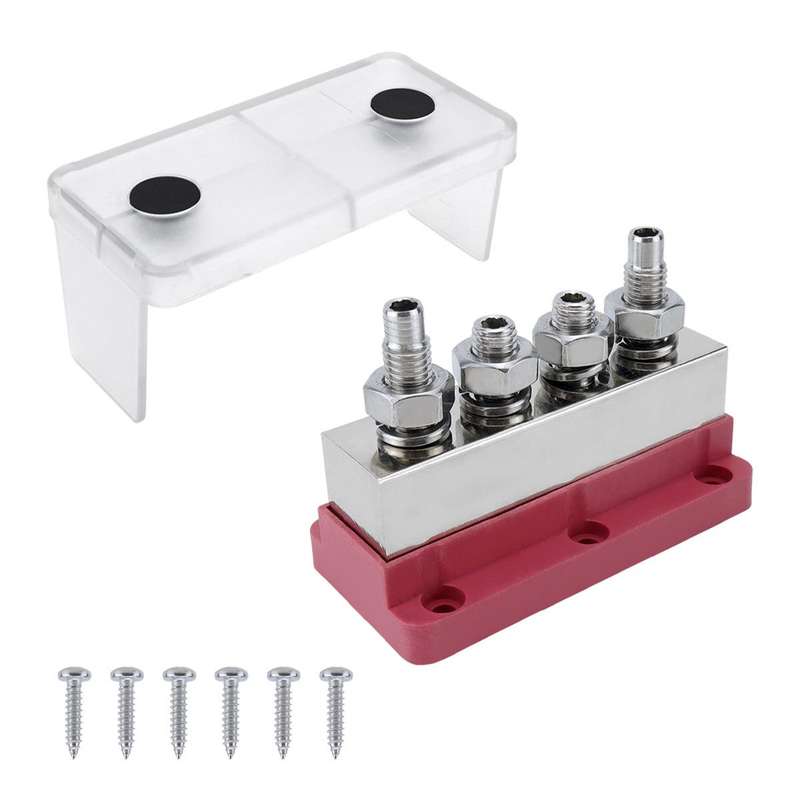 600A RV Yacht Copper Bolt 4 Stud Heavy Duty Busbar Terminal, Color: Red Single