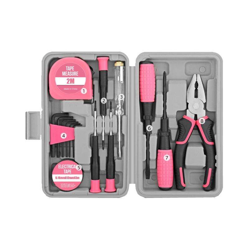 Multifunctional Home Hardware Tools Repair Hand Toolbox Combination Set, Style: 15pcs /Set Pink