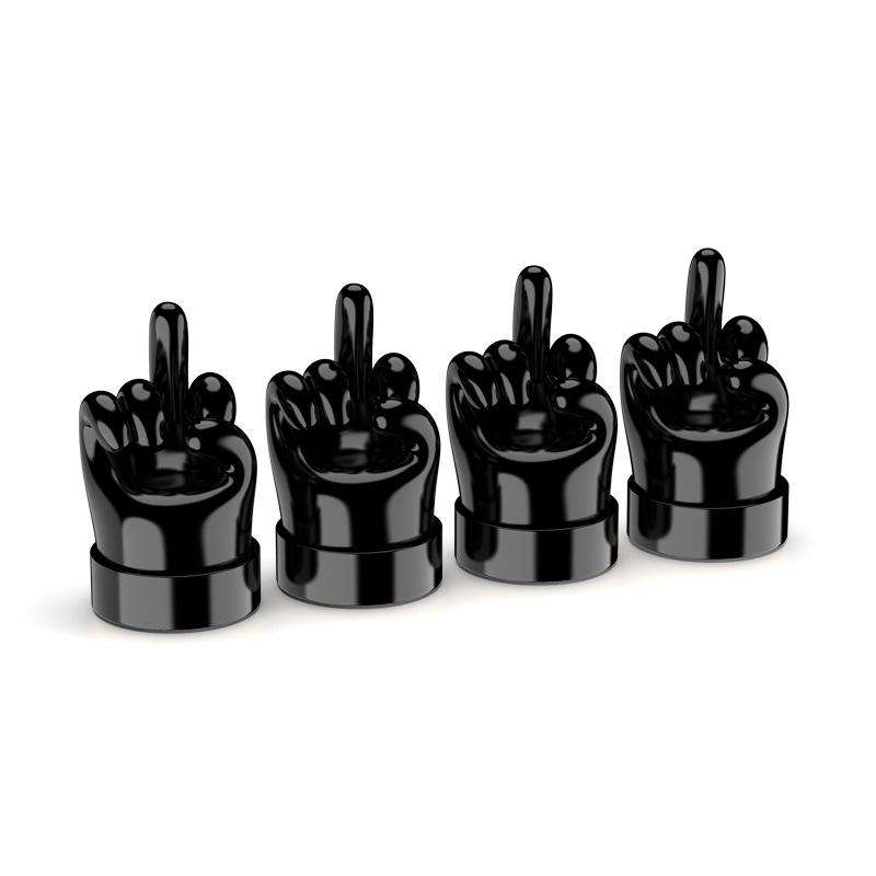 4pcs /Set Car Gesture Valve Tire Decorative Rubber Cap, Color: Black Middle Finger