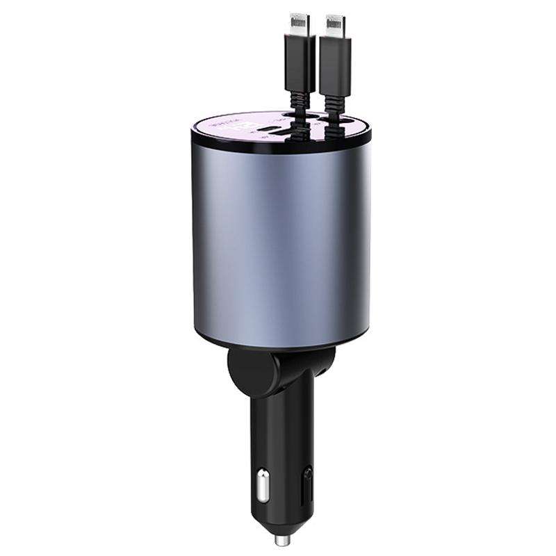 100W Metal Car Retractable Cable Cigarette Lighter Charger, Specification: 8 Pin+8 Pin (2.4A)
