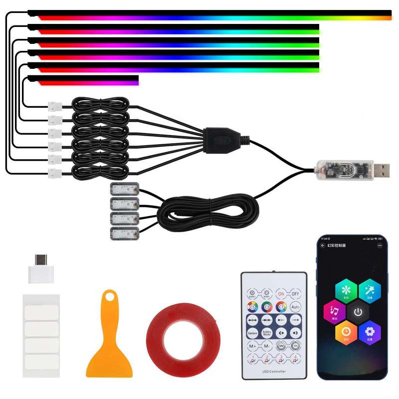 3 Control App Remote Control Colorful Car Interior Ambient Lighting Modified LED Acrylic USB Car Amb