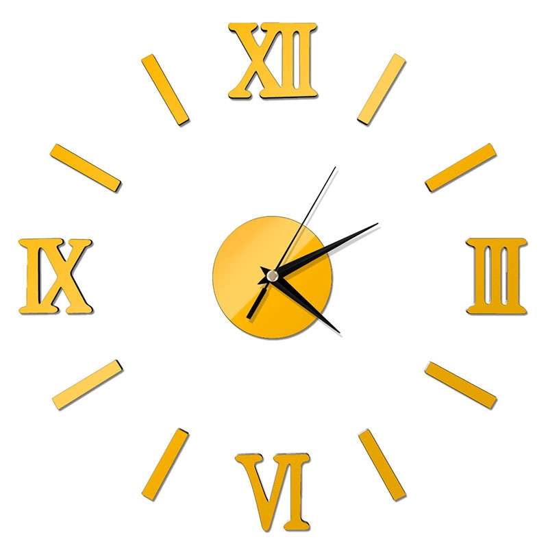 Modern DIY Indoor Roman Wall Clock Mirror Effect 3D Wall Sticker(Silver)