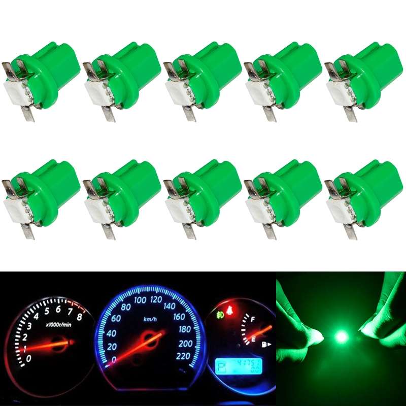 10 PCS T8.5 5050 Led 1 SMD Car Gauge Dash Bulb Dashboard Instrument Light Wedge Interior Lamp(Green)