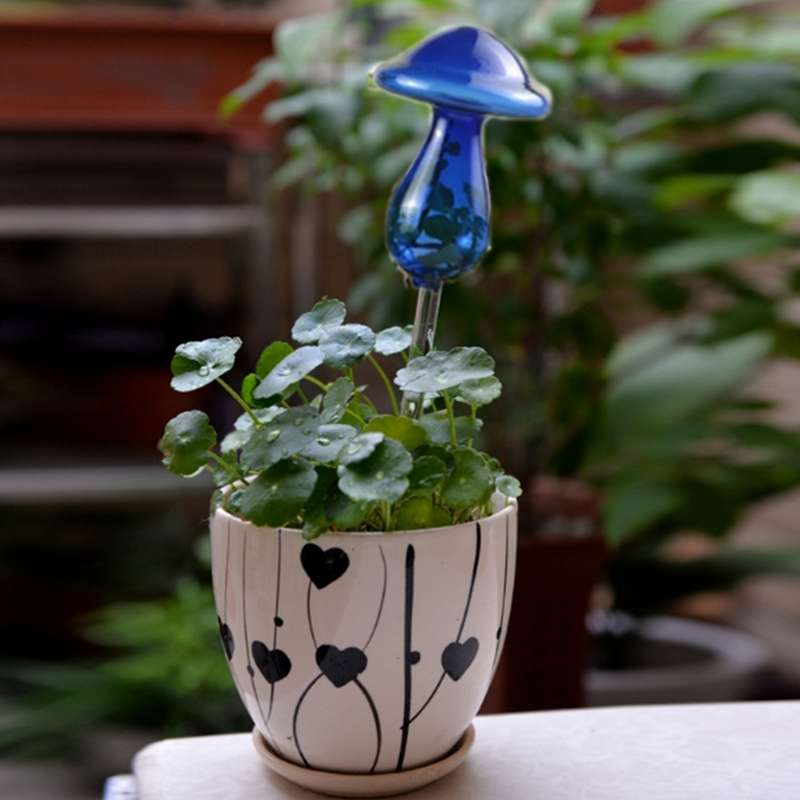 Mushroom Shape House Plants Flowers Water Feeder Automatic Self Watering Clear Glass Devices(Purple)