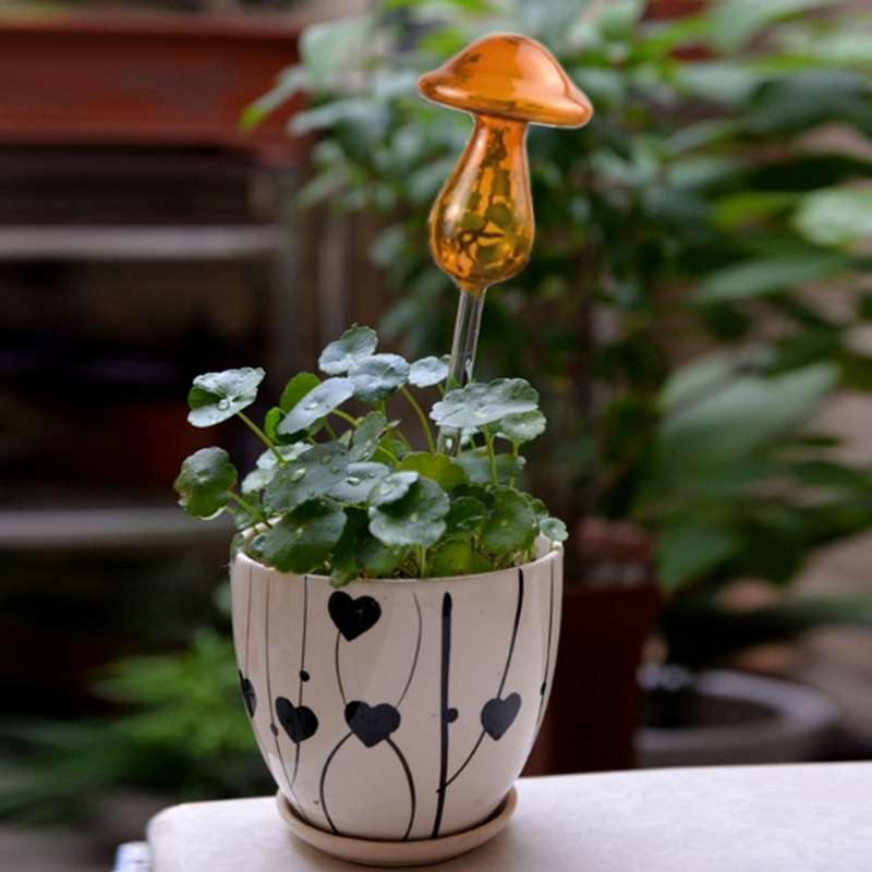 Mushroom Shape House Plants Flowers Water Feeder Automatic Self Watering Clear Glass Devices(Purple)