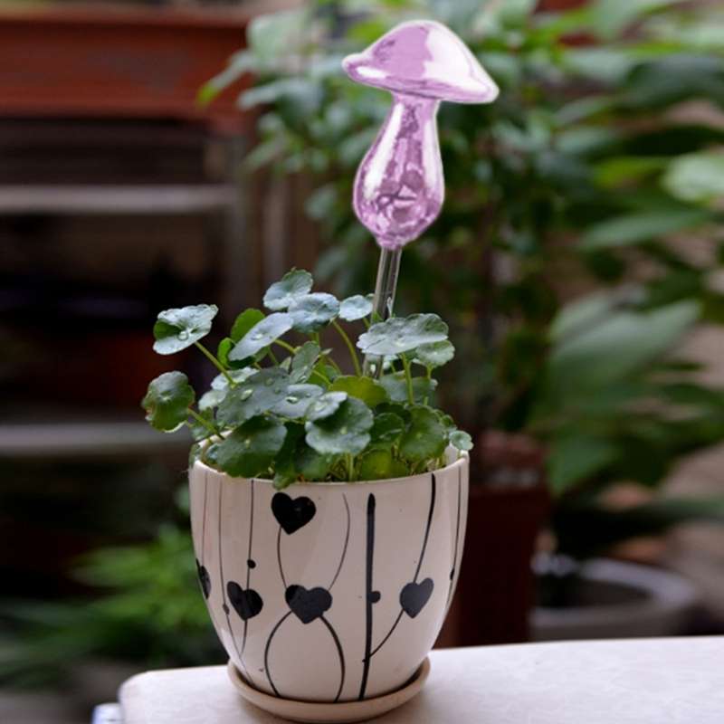 Mushroom Shape House Plants Flowers Water Feeder Automatic Self Watering Clear Glass Devices(Purple)