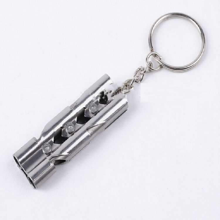 Outdoor High-decibel Stainless Steel Self-protection Double Tube Survival Whistle with Key Ring(Blac