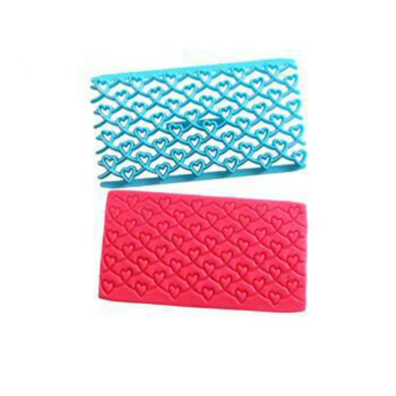 2 PCS Cake Fondant Tool Heart Shaped Diamond Texture Plaid Overpass Quyi Seal Printing Mould(Small R
