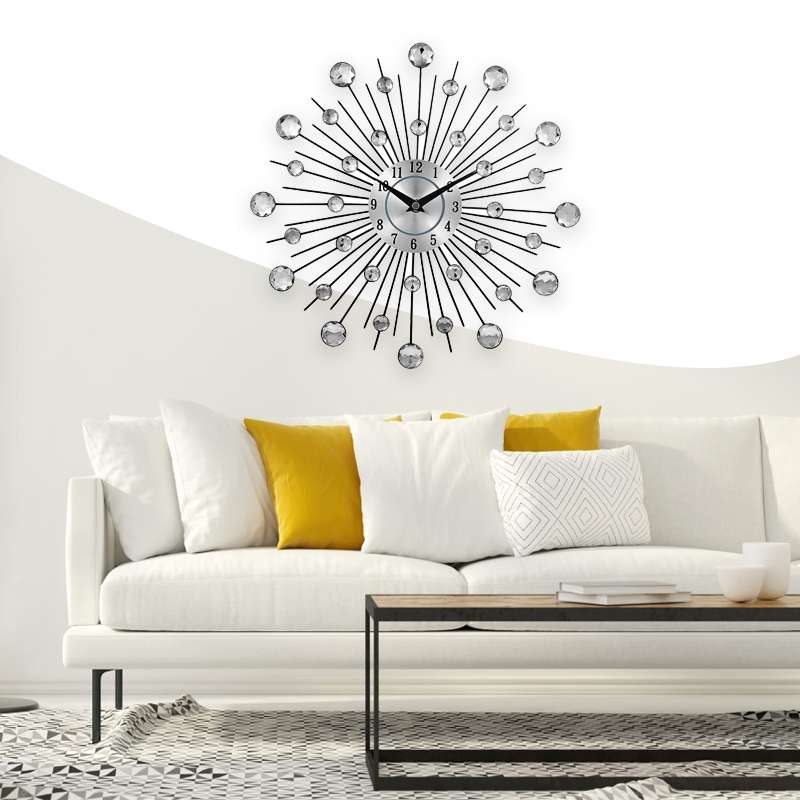 Creative Wall Clock Crystal Silver Wrought Iron Wall Clock Personality Art Decoration Living Room Be
