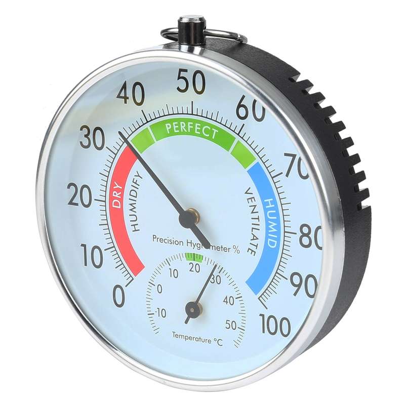 Mini Round Clock-shaped Indoor Outdoor Hygrometer Humidity Thermometer Temperature Meter with Hangin