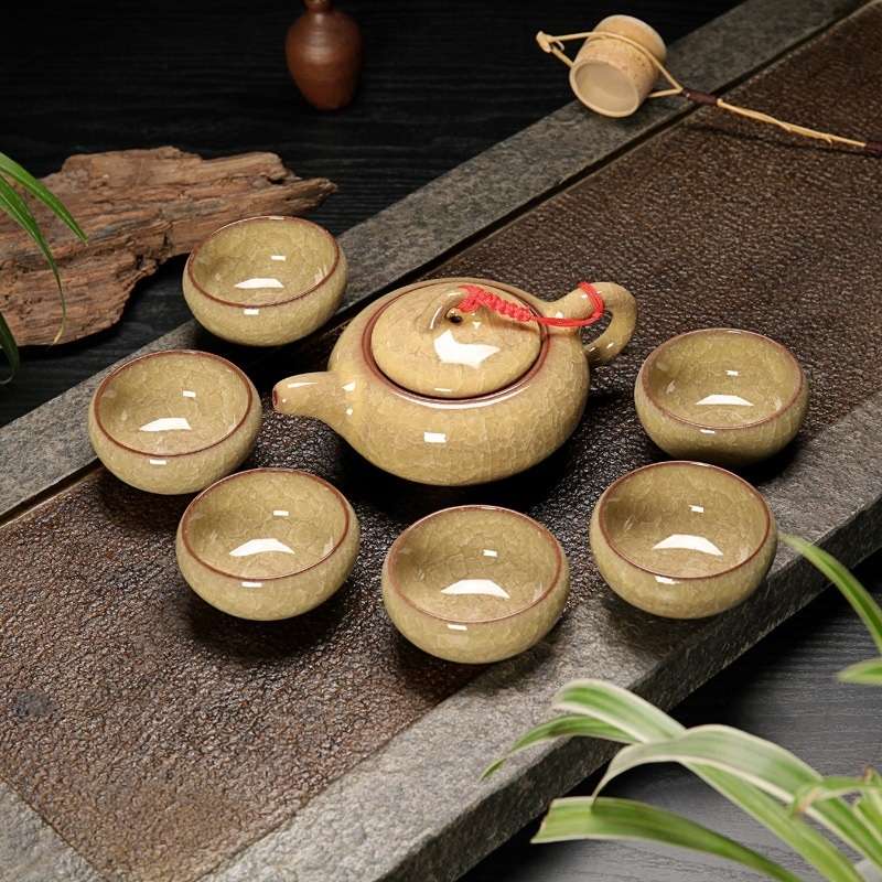7 in 1 Ceramic Tea Set Ice Crack Glaze Kung Fu Teaware Set(Jade Green)