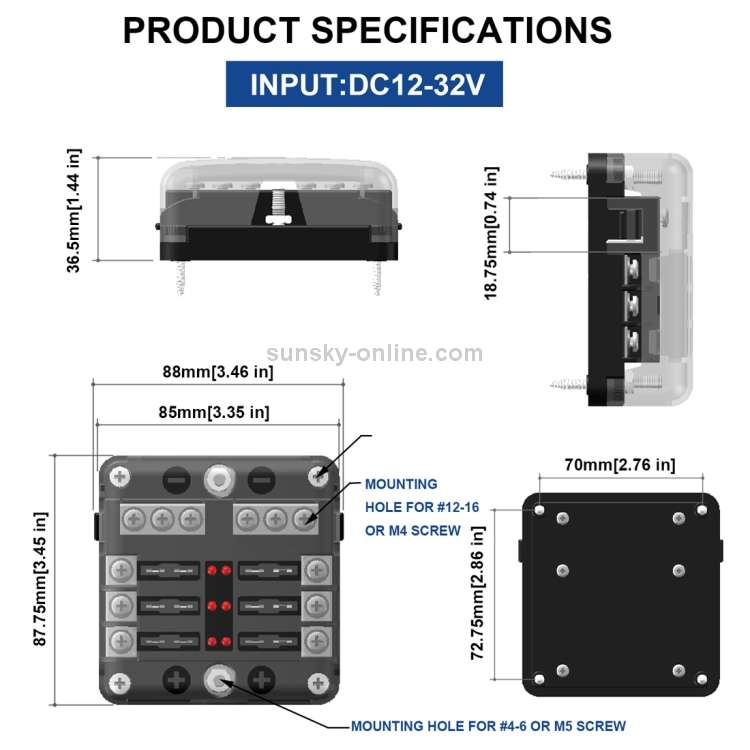 Independent Positive and Negative 1 in 6 Out 6 Way Circuit Blade Fuse Box Fuse Holder Kits with L...