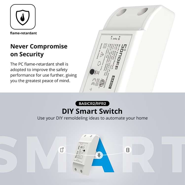 Sonoff Basic R2 eWelink Phone APP WiFi 2.4GHz DIY Smart LED Switch Remote Controller Module, Support Alexa Echo & Google Home Voice Control, AC 90-250V - 2