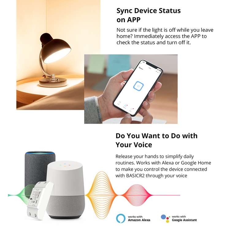 Sonoff Basic R2 eWelink Phone APP WiFi 2.4GHz DIY Smart LED Switch Remote Controller Module, Support Alexa Echo & Google Home Voice Control, AC 90-250V - 4
