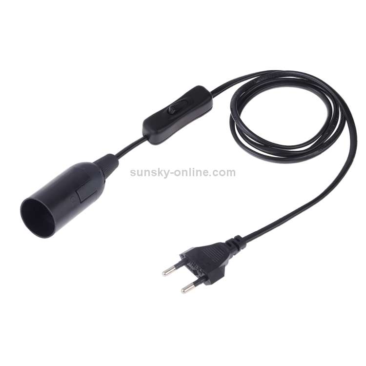 E14 Wire Cap Switch Lamp Holder Chandelier Power Socket with 1.5m Extension Cable, EU Plug(Black)...