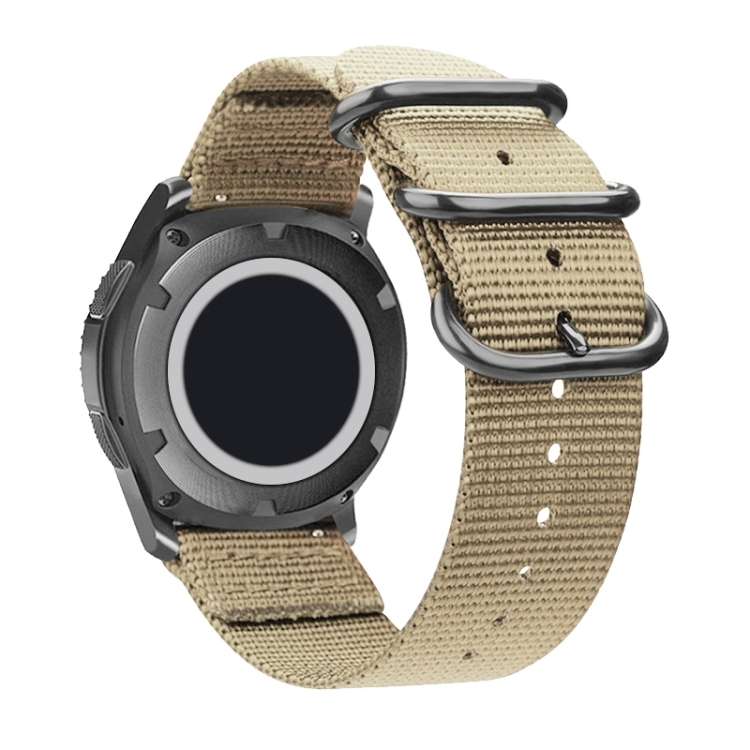 Washable Nylon Canvas Watchband, Band Width:20mm(Khaki with Black Ring Buckle)