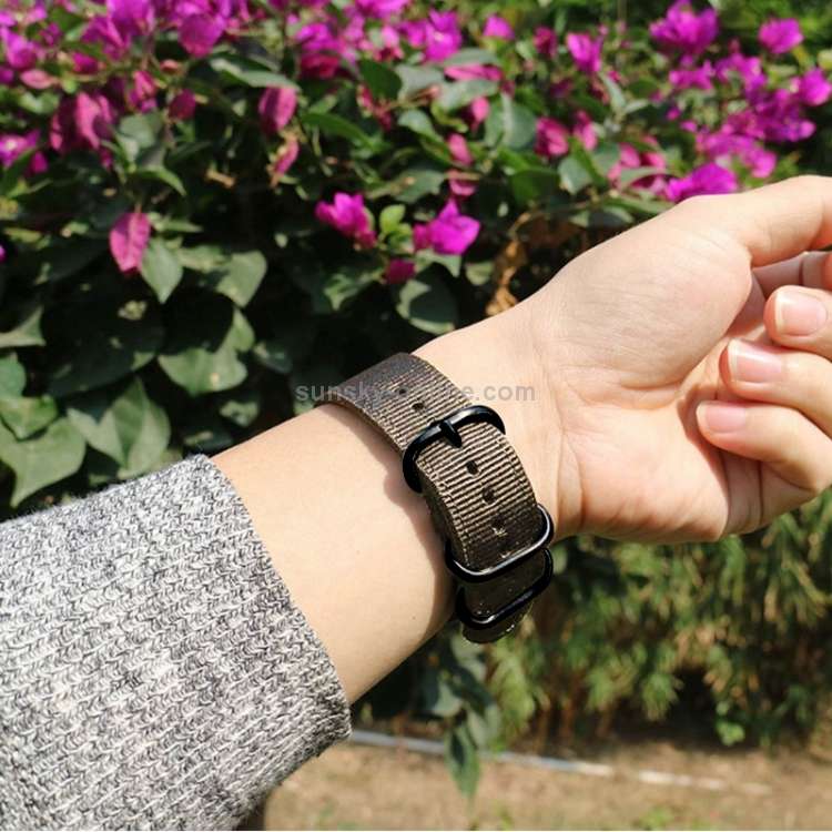 Washable Nylon Canvas Watchband, Band Width:20mm(Khaki with Black Ring Buckle)