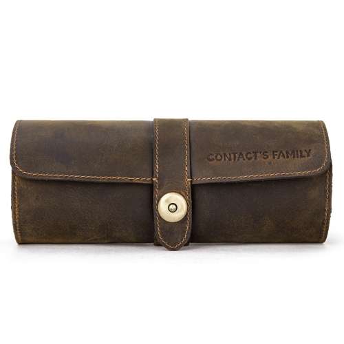CONTACTS FAMILY CF1117 Retro Crazy Horse Texture Leather Watch Box Round Buckle Storage B...(Coffee)