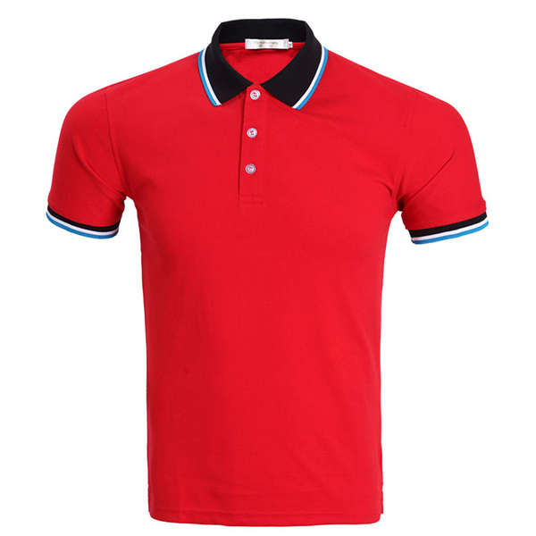 Mens Fashion Casual Contrast Color Collar Tees Turn-down Short Sleeve Golf... (COLOR: RED | SIZE: M)