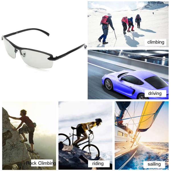 UV400 Polarized Photochromic Sunglasses Men's Driving Transition Lens Grey Black