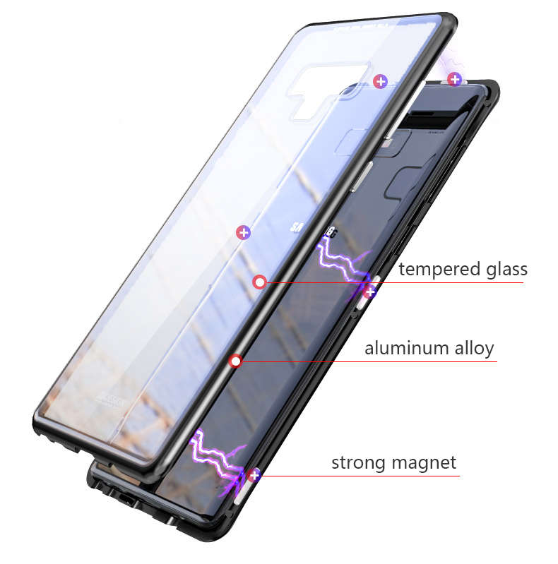 Luphie Magnetic Adsorption Aluminum Tempered Glass Protective Case For Samsung Galaxy Note 9 -