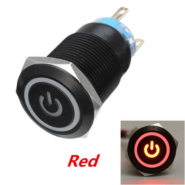 12V 5 Pin 19mm Led Metal Push Button Momentary Power Switch Waterproof Switch Black