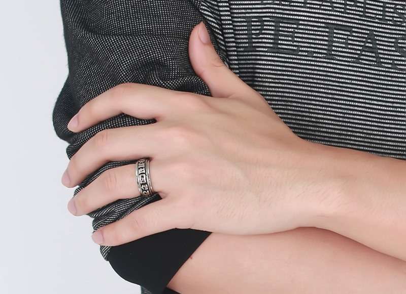 Stainless Steel Rotatable Mantra Men Ring Retro Gothic Finger Ring Unique Jewelry