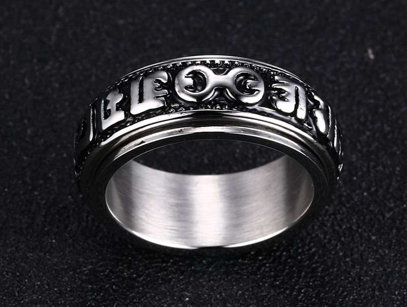 Stainless Steel Rotatable Mantra Men Ring Retro Gothic Finger Ring Unique Jewelry