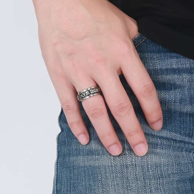 Stainless Steel Rotatable Mantra Men Ring Retro Gothic Finger Ring Unique Jewelry