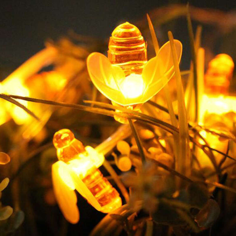 6.5M Solar Powered Honey Bee 30 LED Fairy String Light Party Outdoor Garden Waterproof Hanging Lamp