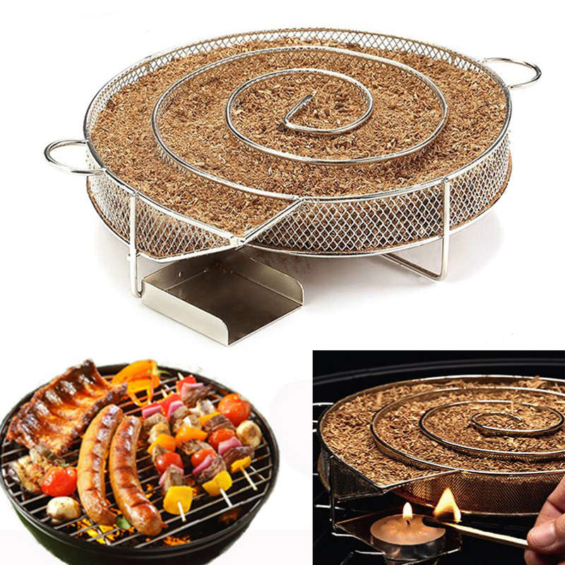 Stainless Steel Wood Chips Grill Basket Smoker Picnic BBQ Cold Smoking Generator Tray