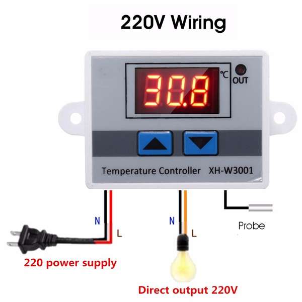 XH-W3001 220V 10A Digital Display LED Temperature Controller With Thermostat Control Switch Probe