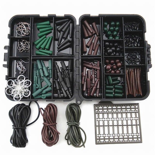 ZANLURE One Set Assorted Carp Fishing Accessories Hooks Rubber Tubes Swivels Beads Sleeves Combo Bo