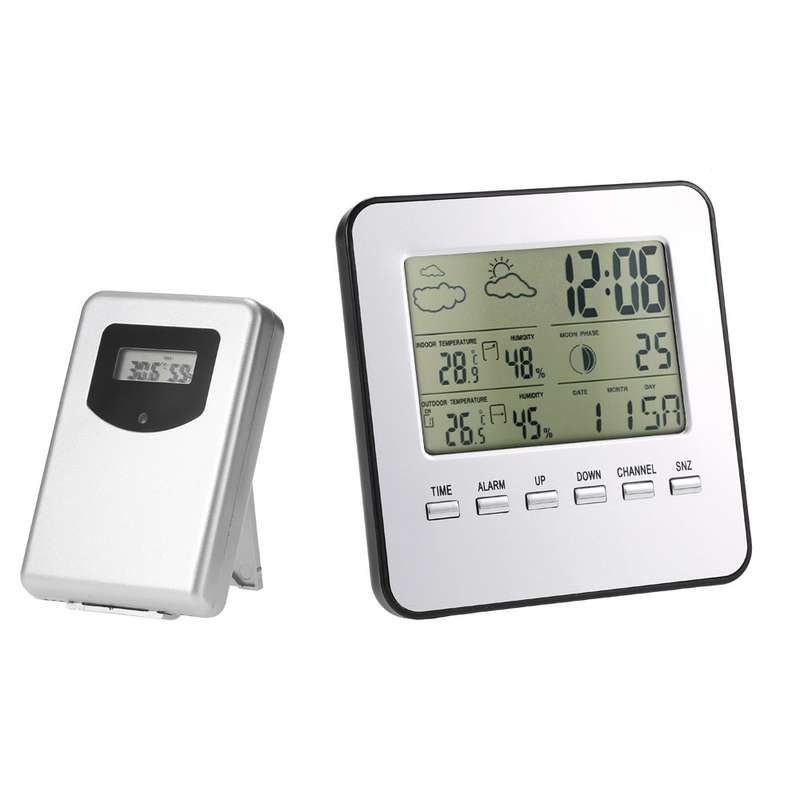 Digital Indoor Outdoor Thermometer Hygrometer Wireless Weather Station Clock