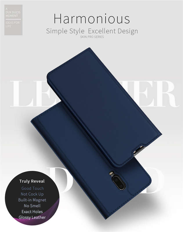 DUX DUCIS Shockproof Flip PU Leather Card Slot Full Cover Protective Case for OnePlus 6T - 0.09kg