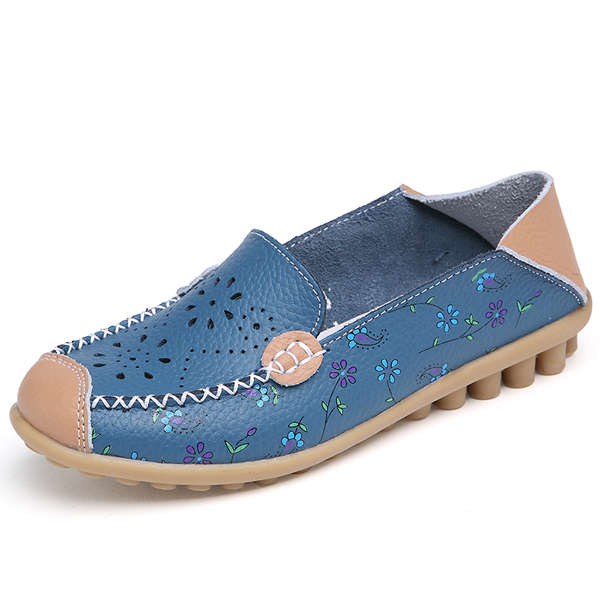Women Leisure Shoes Breathable Hollow Out Flats Soft Sole Loafers Fl... (COLOR: BLUE | SIZE(US): 10)
