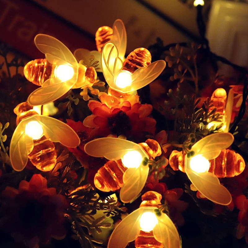 6.5M Solar Powered Honey Bee 30 LED Fairy String Light Party Outdoor Garden Waterproof Hanging Lamp