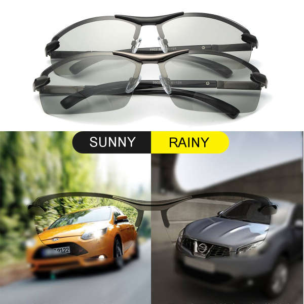 UV400 Polarized Photochromic Sunglasses Men's Driving Transition Lens Grey Black