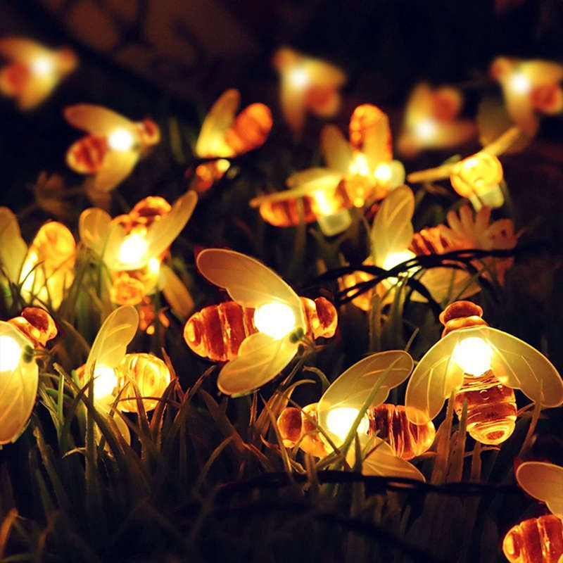 6.5M Solar Powered Honey Bee 30 LED Fairy String Light Party Outdoor Garden Waterproof Hanging Lamp